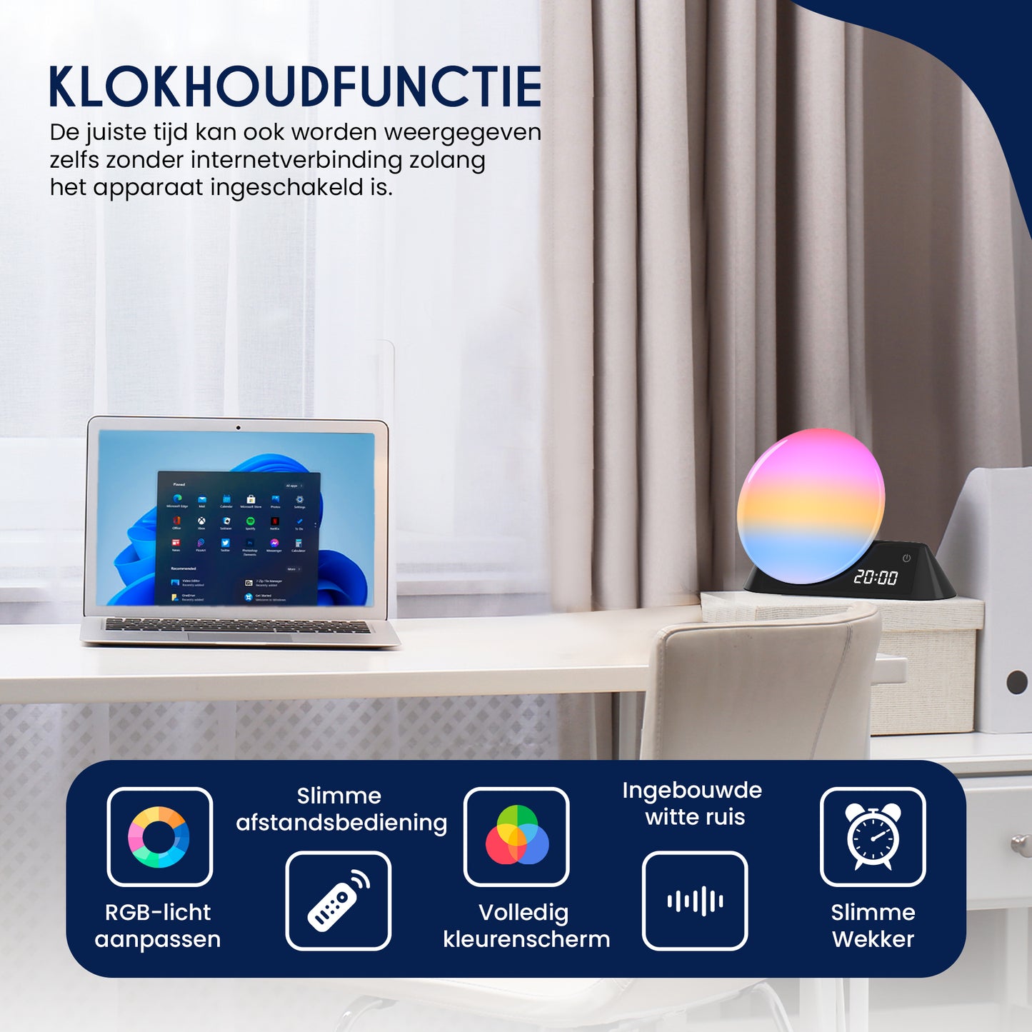 DreamSoothe® - Wake up Light - Lichtwekker - Digitale wekker met 15 slaap geluiden - met app- Bluetooth - Timer & Wekker- zwart