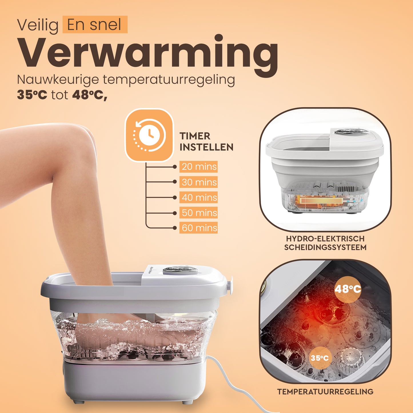 Aqua Deluxe® Automatische Voetenbad Massage - Voetmassage Apparaat - Voetenbaden Met Massage - Inklapbaar - Verwarming tot 48°C - zwart