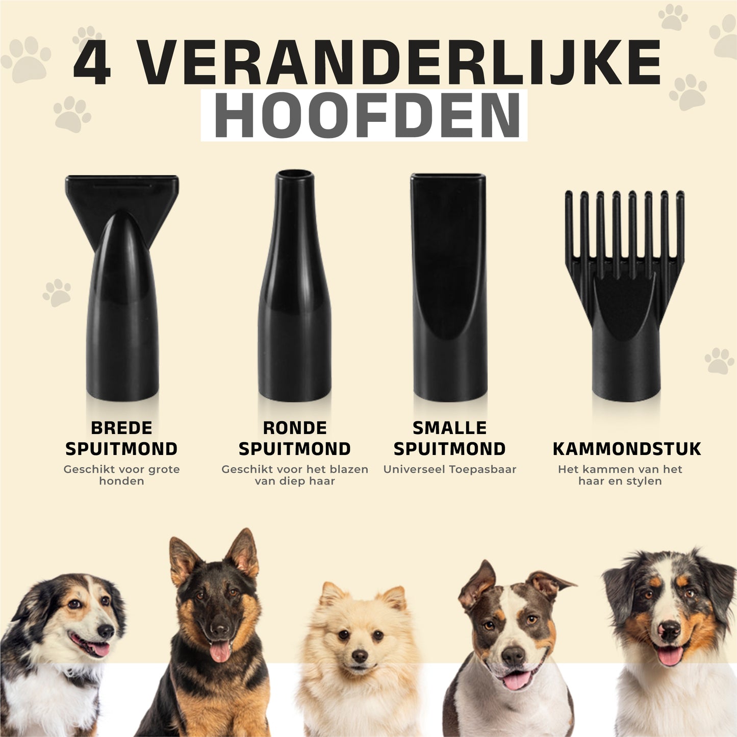 Specialistische hondenfohn - waterblazer voor Honden - Stil Model met geluidsdemper - Verstelbaar Vermogen - Honden Droger - Zwart