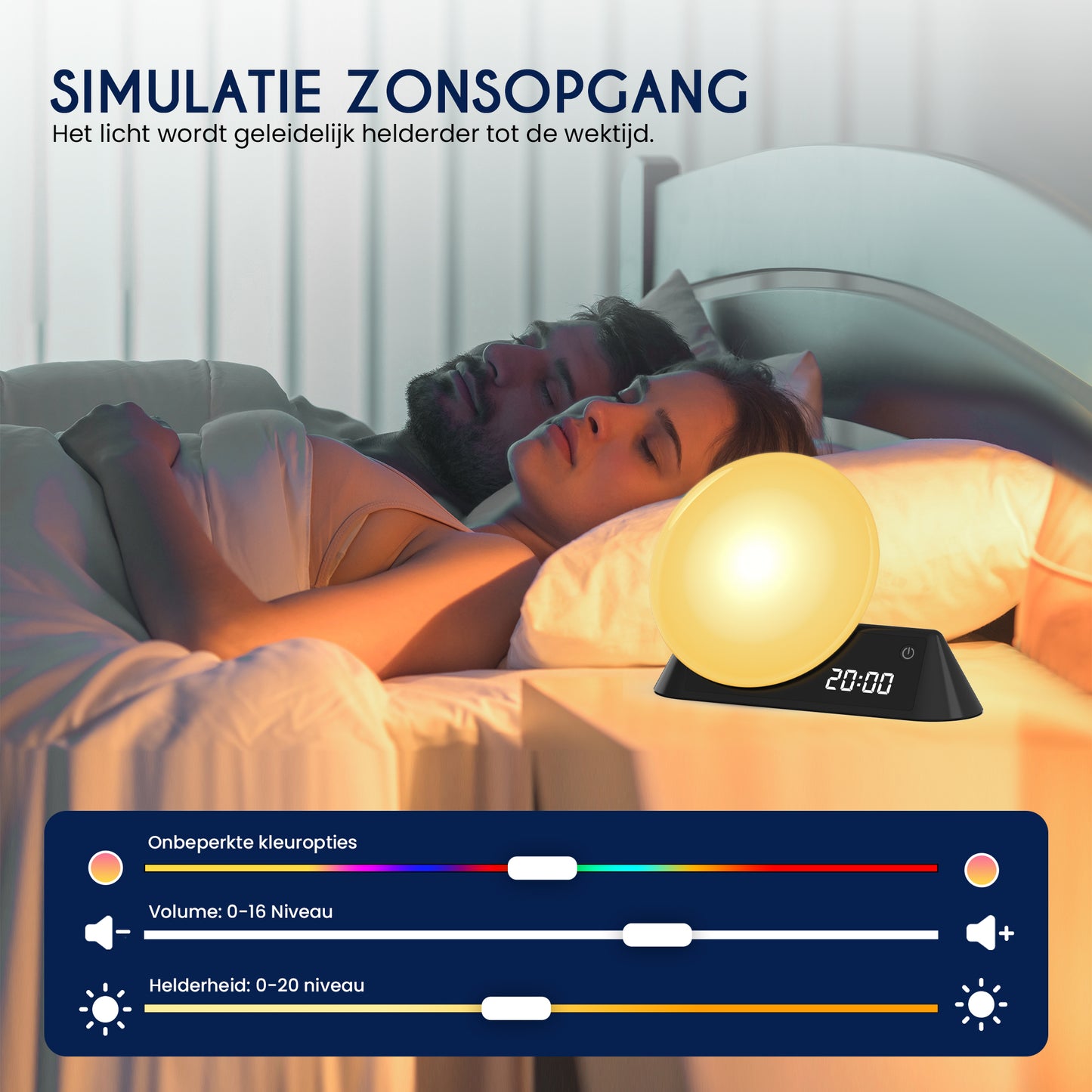 DreamSoothe® - Wake up Light - Lichtwekker - Digitale wekker met 15 slaap geluiden - met app- Bluetooth - Timer & Wekker- zwart