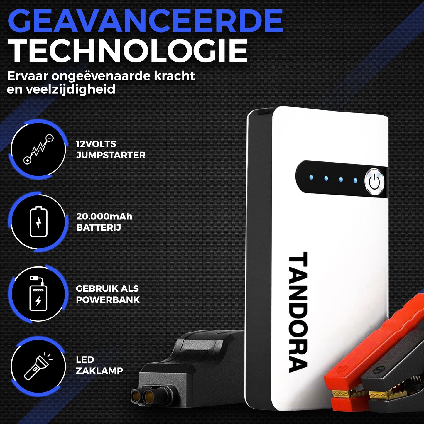 Tandora Jumpstarter voor auto 12K mAh