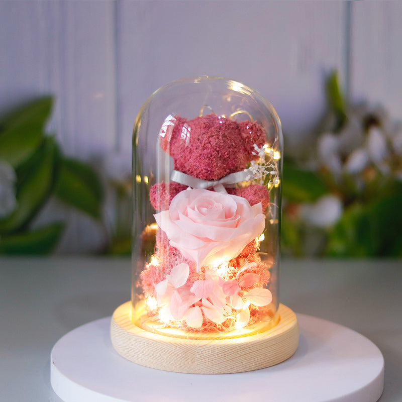 Valentijnsdag Cadeau Voor Vriendin Eeuwig Geconserveerde Rozenbloem Geschenkdoos Teddybeer Eeuwige Bloem Met Lichtjes Cadeau Voor Vrouwen Woondecoratie