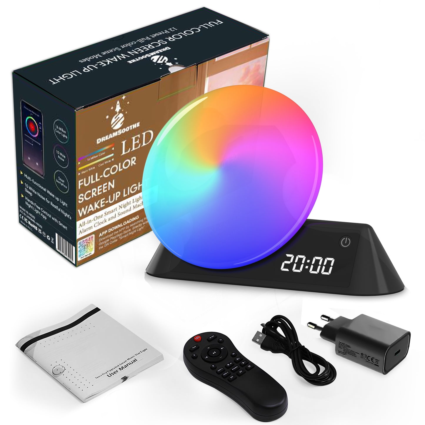 DreamSoothe® - Wake up Light - Lichtwekker - Digitale wekker met 15 slaap geluiden - met app- Bluetooth - Timer & Wekker- zwart