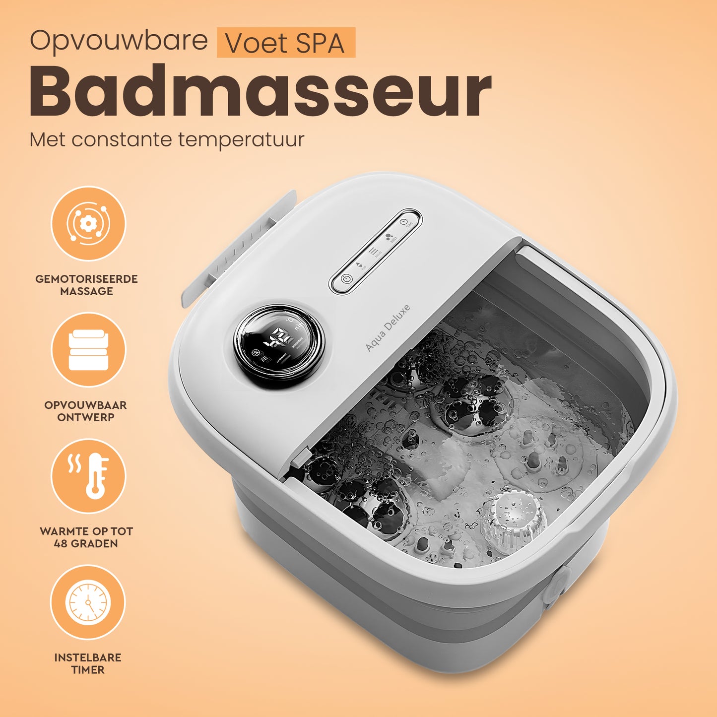Aqua Deluxe® Automatische Voetenbad Massage - Voetmassage Apparaat - Voetenbaden Met Massage - Inklapbaar - Verwarming tot 48°C - zwart