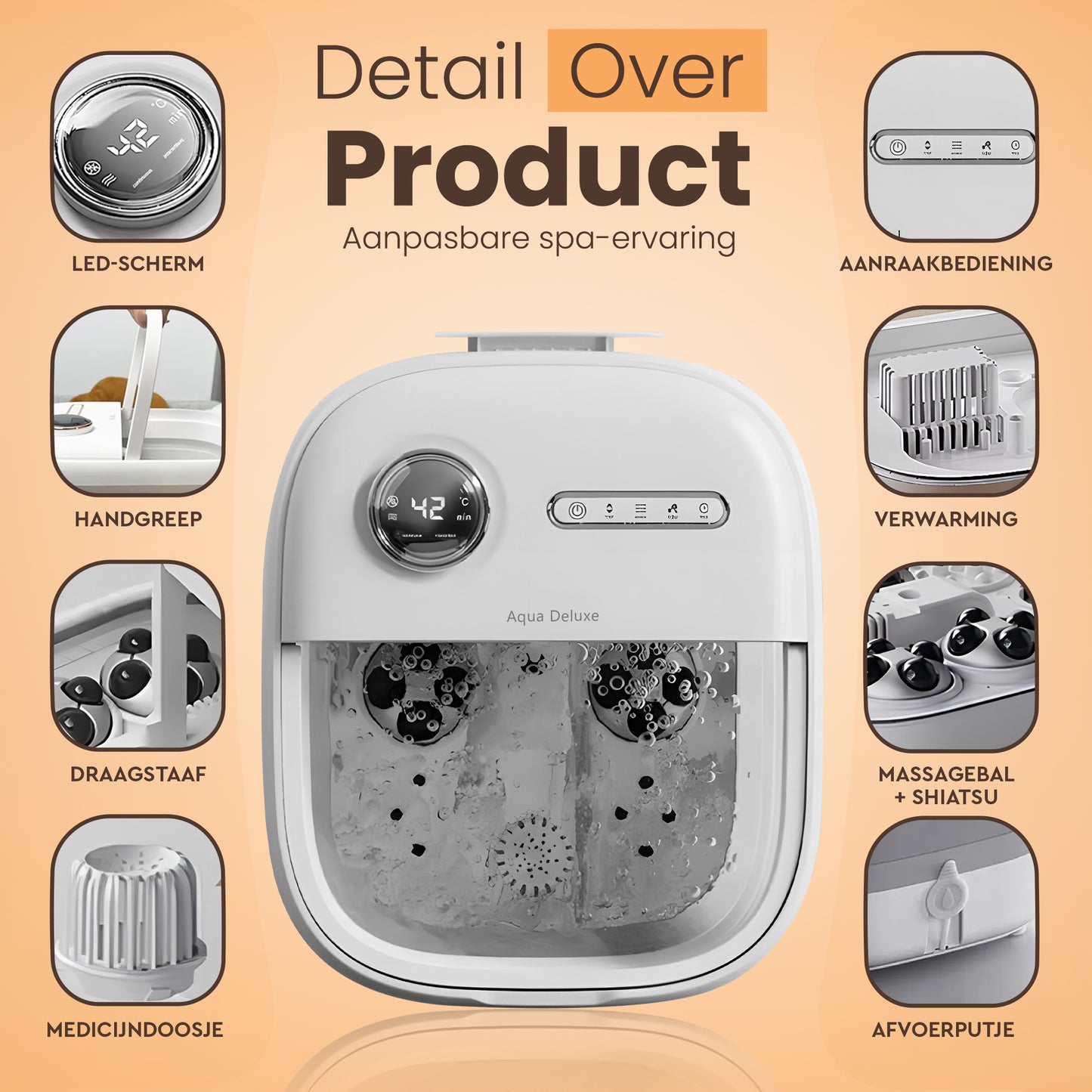 Aqua Deluxe® Automatische Voetenbad Massage - Voetmassage Apparaat - Voetenbaden Met Massage - Inklapbaar - Verwarming tot 48°C - zwart