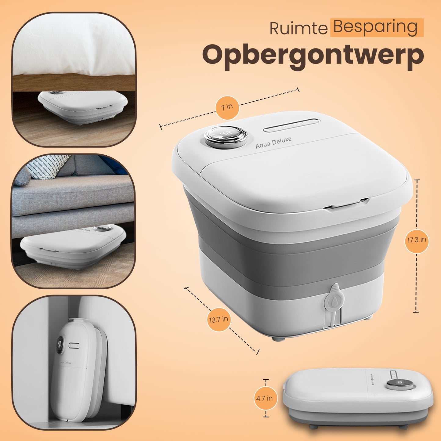 Aqua Deluxe® Automatische Voetenbad Massage - Voetmassage Apparaat - Voetenbaden Met Massage - Inklapbaar - Verwarming tot 48°C - zwart