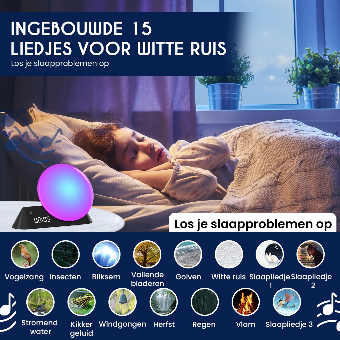 DreamSoothe® - Wake up Light - Lichtwekker - Digitale wekker met 15 slaap geluiden - met app- Bluetooth - Timer & Wekker- zwart