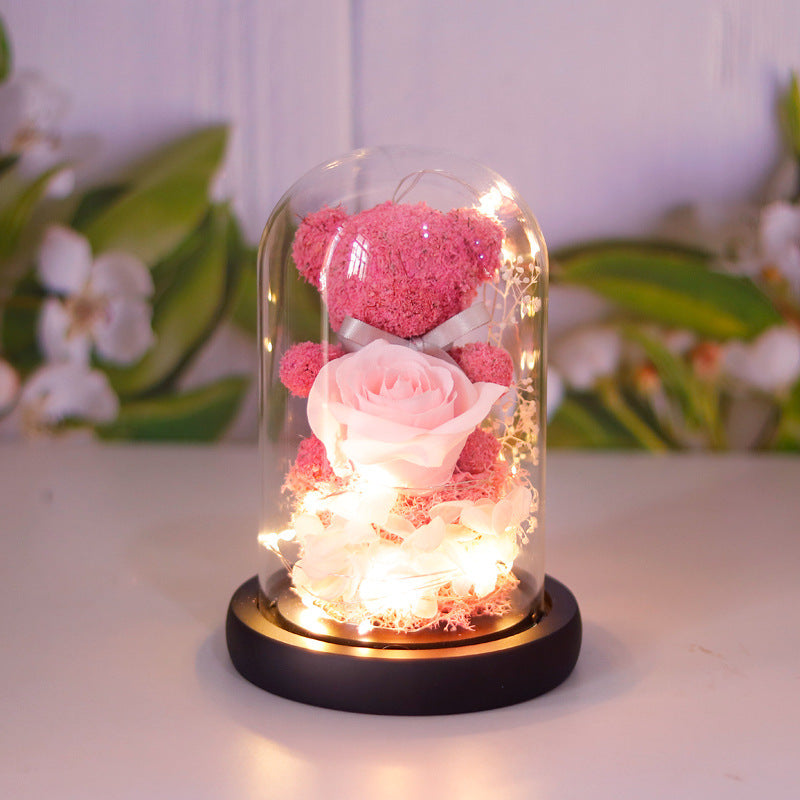 Valentijnsdag Cadeau Voor Vriendin Eeuwig Geconserveerde Rozenbloem Geschenkdoos Teddybeer Eeuwige Bloem Met Lichtjes Cadeau Voor Vrouwen Woondecoratie