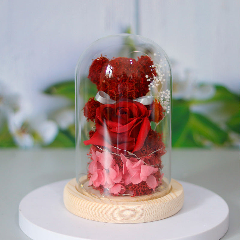 Valentijnsdag Cadeau Voor Vriendin Eeuwig Geconserveerde Rozenbloem Geschenkdoos Teddybeer Eeuwige Bloem Met Lichtjes Cadeau Voor Vrouwen Woondecoratie