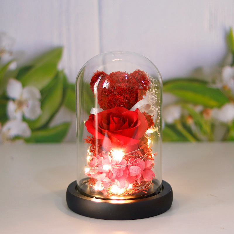 Valentijnsdag Cadeau Voor Vriendin Eeuwig Geconserveerde Rozenbloem Geschenkdoos Teddybeer Eeuwige Bloem Met Lichtjes Cadeau Voor Vrouwen Woondecoratie