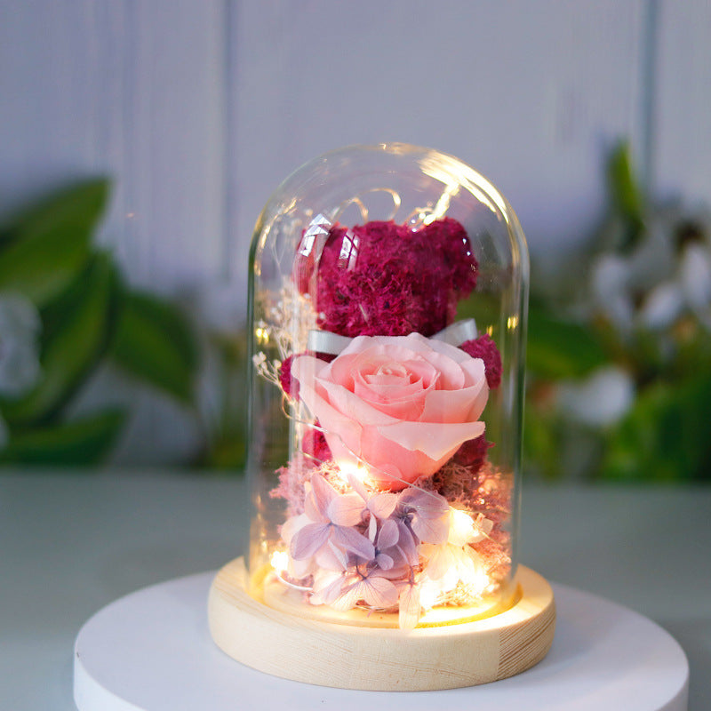 Valentijnsdag Cadeau Voor Vriendin Eeuwig Geconserveerde Rozenbloem Geschenkdoos Teddybeer Eeuwige Bloem Met Lichtjes Cadeau Voor Vrouwen Woondecoratie