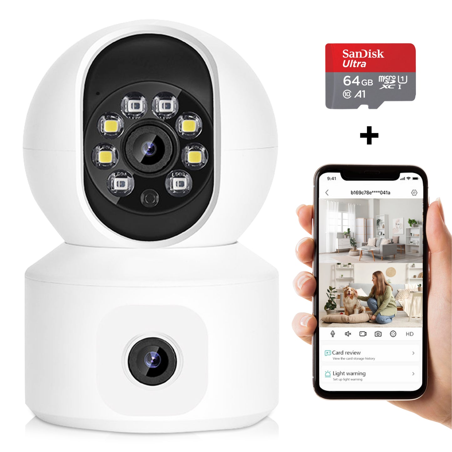 Fur View Huisdiercamera met App - Inclusief 64gb SD card - Met wifi - Full HD - waterdicht - Hondencamera - Pet camera - Beveiligingscamera - indoor camera - Wit