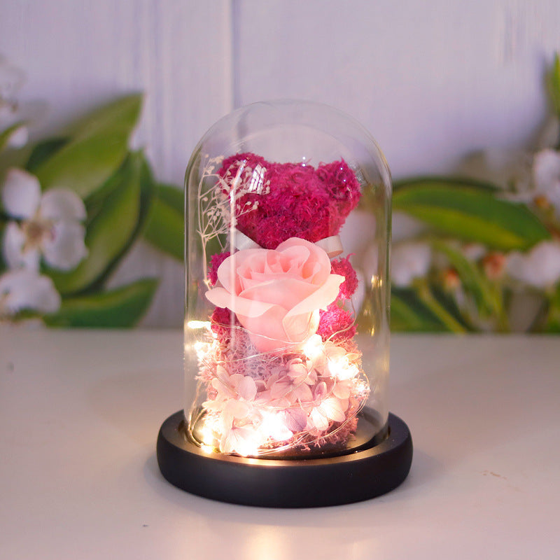 Valentijnsdag Cadeau Voor Vriendin Eeuwig Geconserveerde Rozenbloem Geschenkdoos Teddybeer Eeuwige Bloem Met Lichtjes Cadeau Voor Vrouwen Woondecoratie