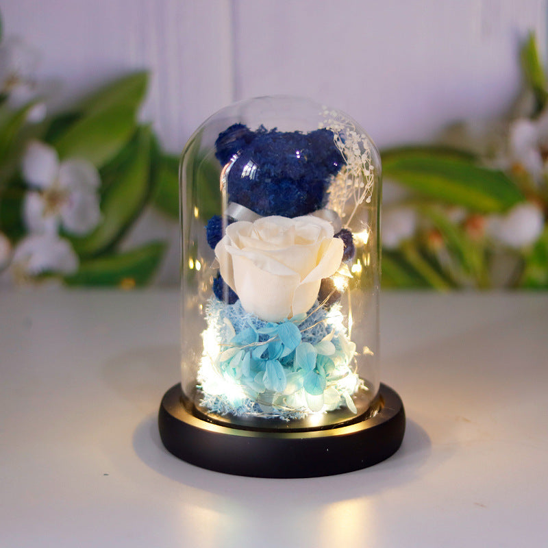 Valentijnsdag Cadeau Voor Vriendin Eeuwig Geconserveerde Rozenbloem Geschenkdoos Teddybeer Eeuwige Bloem Met Lichtjes Cadeau Voor Vrouwen Woondecoratie