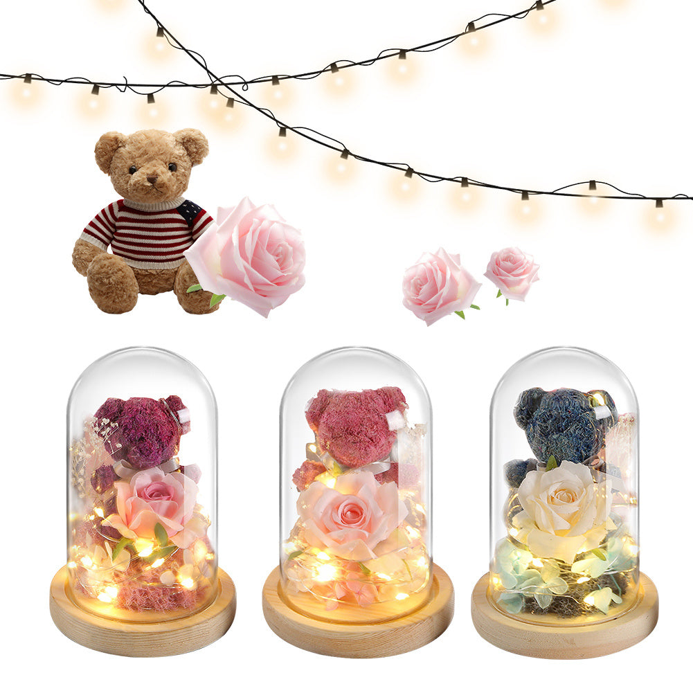 Valentijnsdag Cadeau Voor Vriendin Eeuwig Geconserveerde Rozenbloem Geschenkdoos Teddybeer Eeuwige Bloem Met Lichtjes Cadeau Voor Vrouwen Woondecoratie