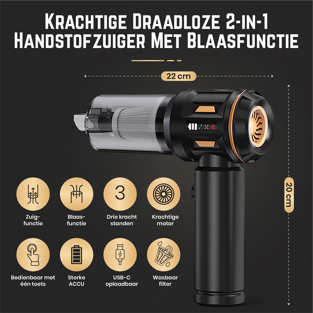 Tandora® Krachtige Air duster Ultimate pro - 95.000RPM - Blazen & Zuigen - oplaadbaar & Draadloos - perslucht - Compressed air - stofreiniger - Computer schoonmaakartikelen- zwart
