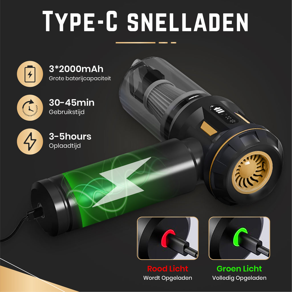 Tandora® Krachtige Air duster Ultimate pro - 95.000RPM - Blazen & Zuigen - oplaadbaar & Draadloos - perslucht - Compressed air - stofreiniger - Computer schoonmaakartikelen- zwart