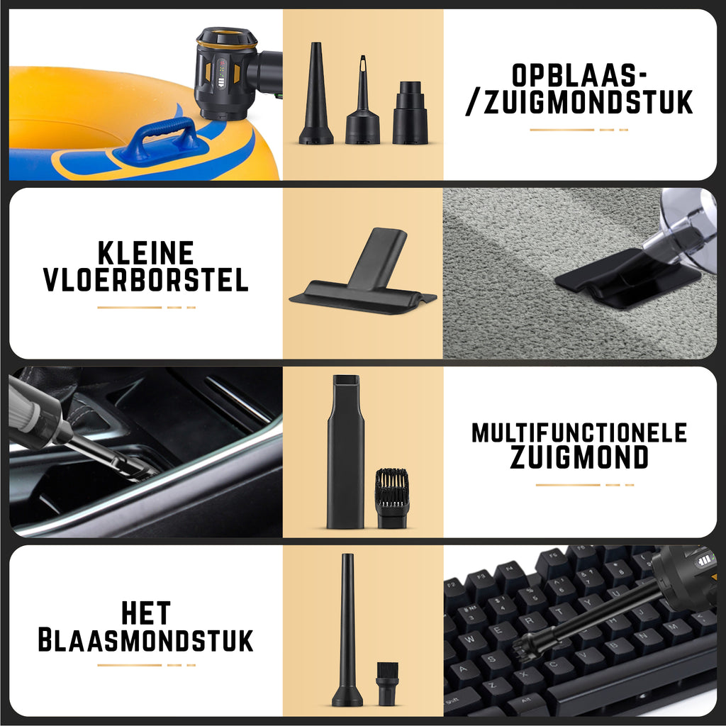 Tandora® Krachtige Air duster Ultimate pro - 95.000RPM - Blazen & Zuigen - oplaadbaar & Draadloos - perslucht - Compressed air - stofreiniger - Computer schoonmaakartikelen- zwart