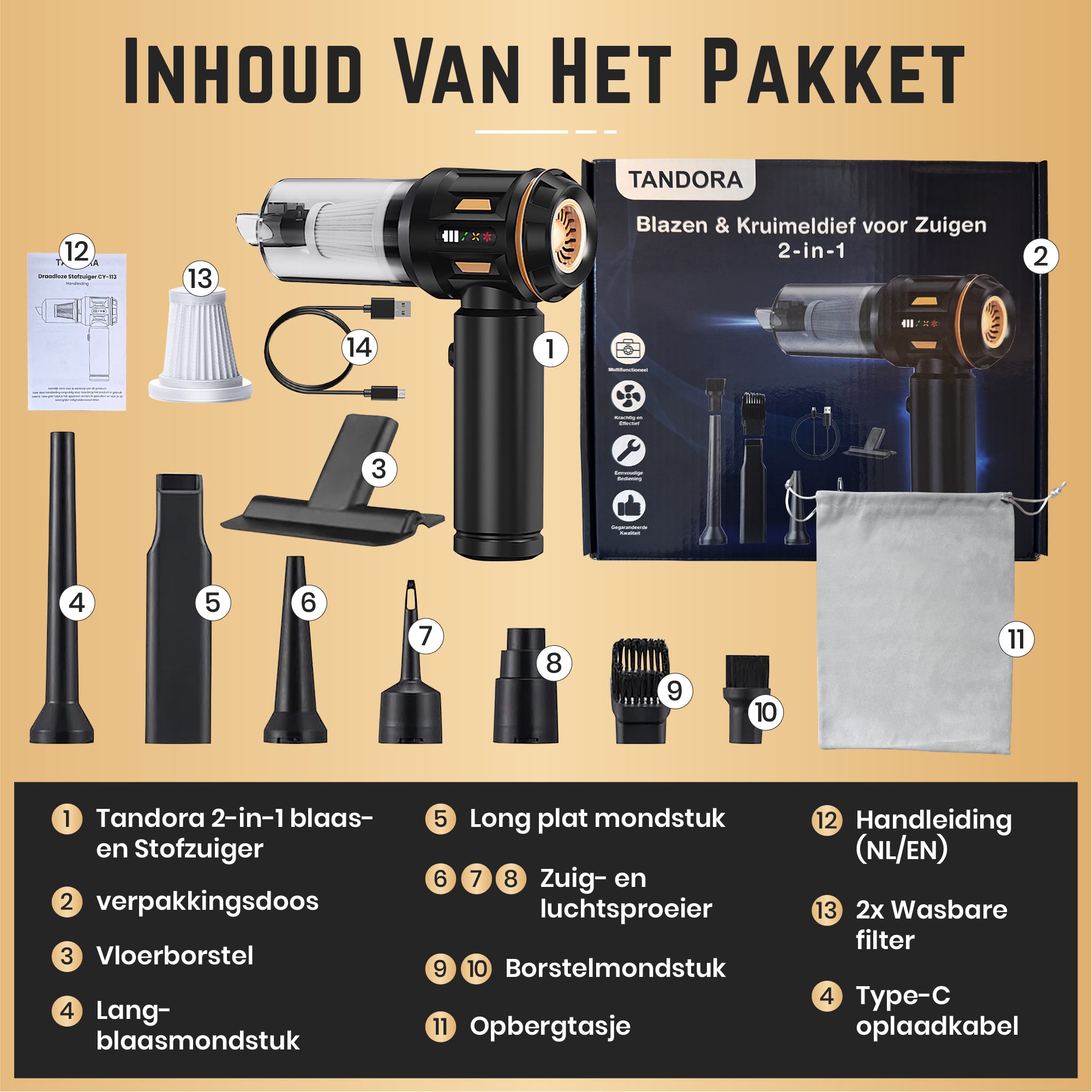 Tandora® Krachtige Air duster Ultimate pro - 95.000RPM - Blazen & Zuigen - oplaadbaar & Draadloos - perslucht - Compressed air - stofreiniger - Computer schoonmaakartikelen- zwart