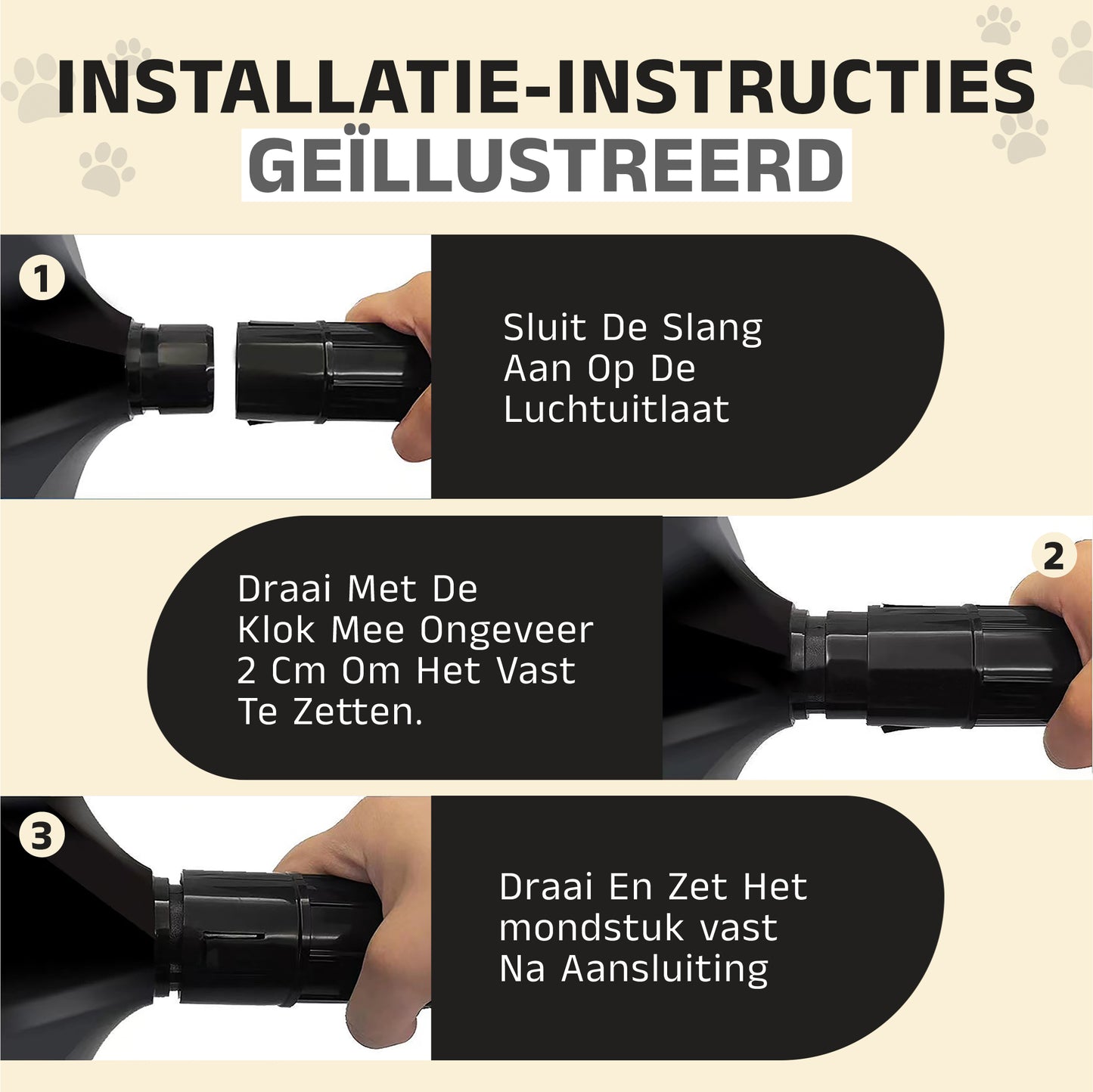 Specialistische hondenfohn - waterblazer voor Honden - Stil Model met geluidsdemper - Verstelbaar Vermogen - Honden Droger - Zwart