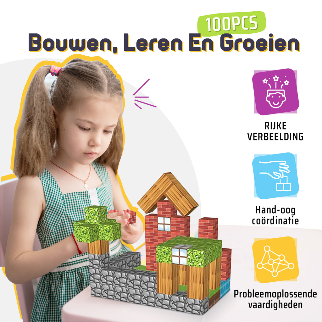 Magic Toy® - Magnetische blokken - 100 bouwstenen - Educatief Bouwspeelgoed voor Kinderen - montessori speelgoed - magneten speelgoed