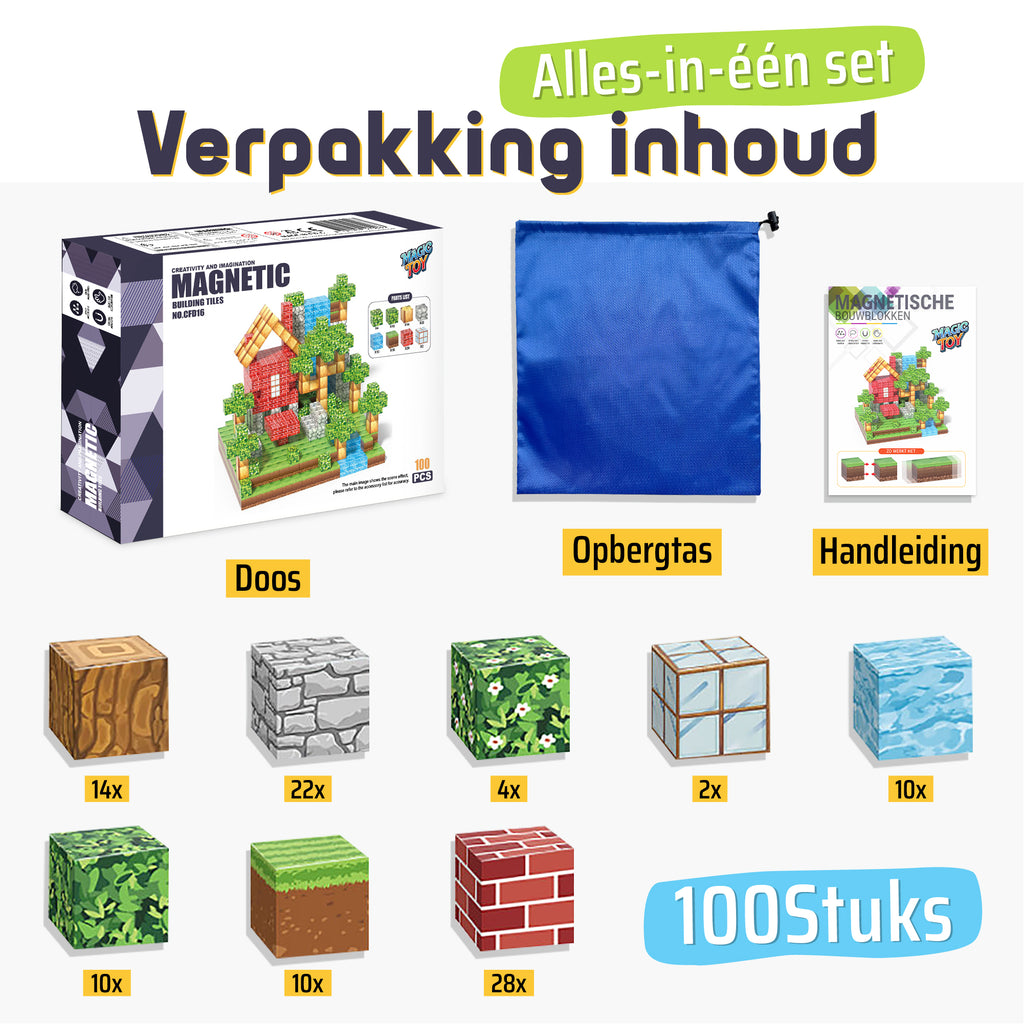 Magic Toy® - Magnetische blokken - 100 bouwstenen - Educatief Bouwspeelgoed voor Kinderen - montessori speelgoed - magneten speelgoed
