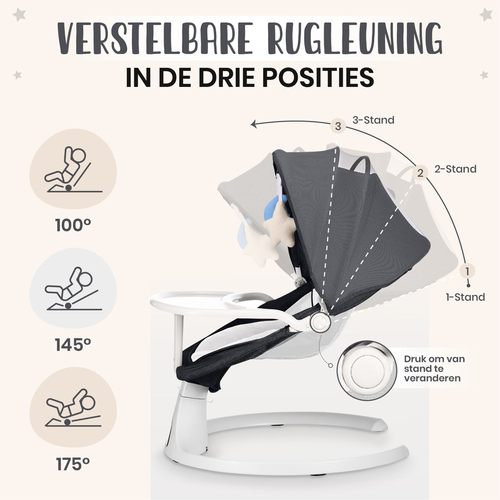 DreamSoothe® - Baby Swing - Elektrische Babyschommel - Automatische Wipstoel voor je Baby - Schommelstoel - Babyswing - Uitneembare Wasbare Wipstoelhoes-zwart\wit
