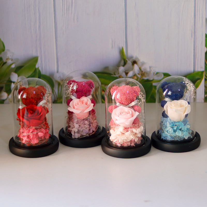 Valentijnsdag Cadeau Voor Vriendin Eeuwig Geconserveerde Rozenbloem Geschenkdoos Teddybeer Eeuwige Bloem Met Lichtjes Cadeau Voor Vrouwen Woondecoratie