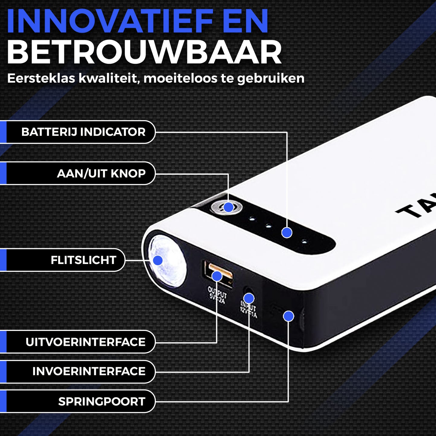 Tandora Jumpstarter voor auto 12K mAh