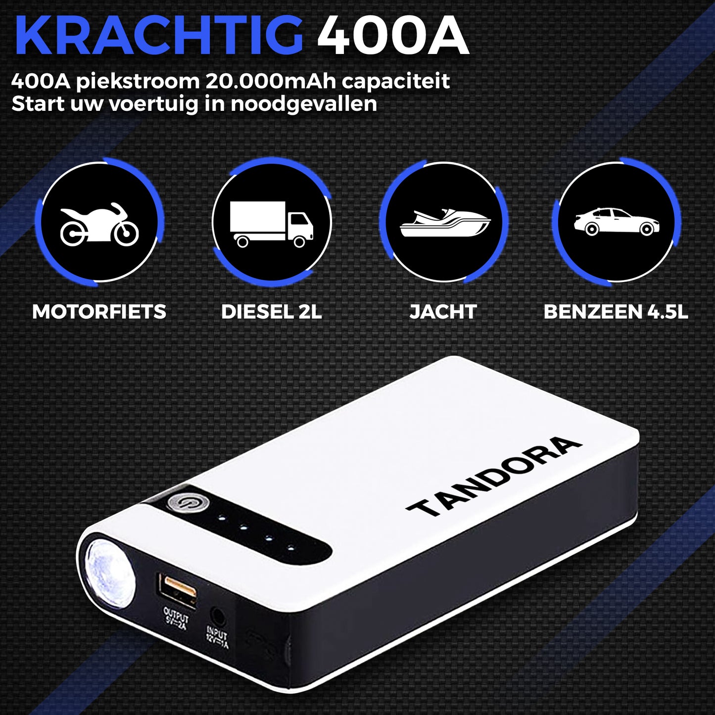 Tandora Jumpstarter voor auto 12K mAh