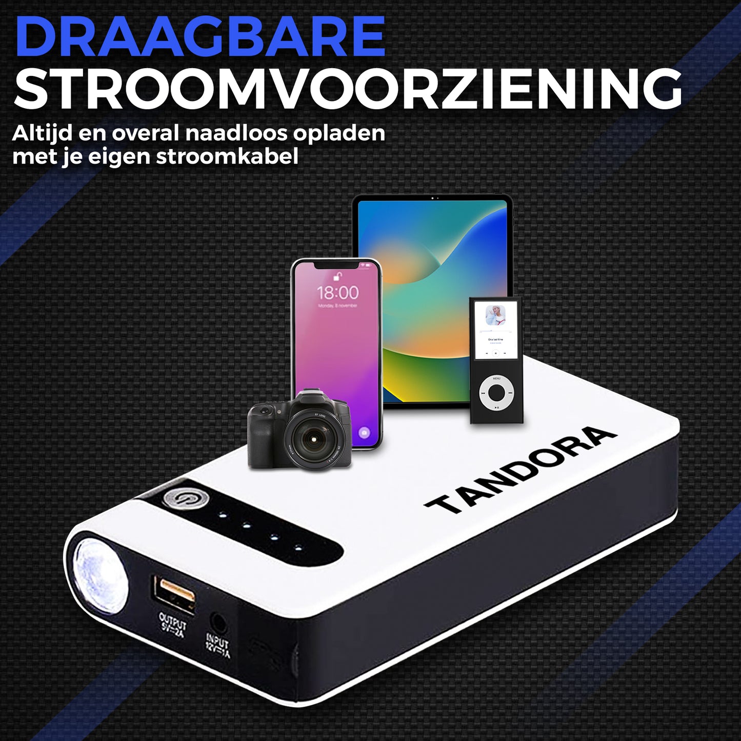 Tandora Jumpstarter voor auto 12K mAh
