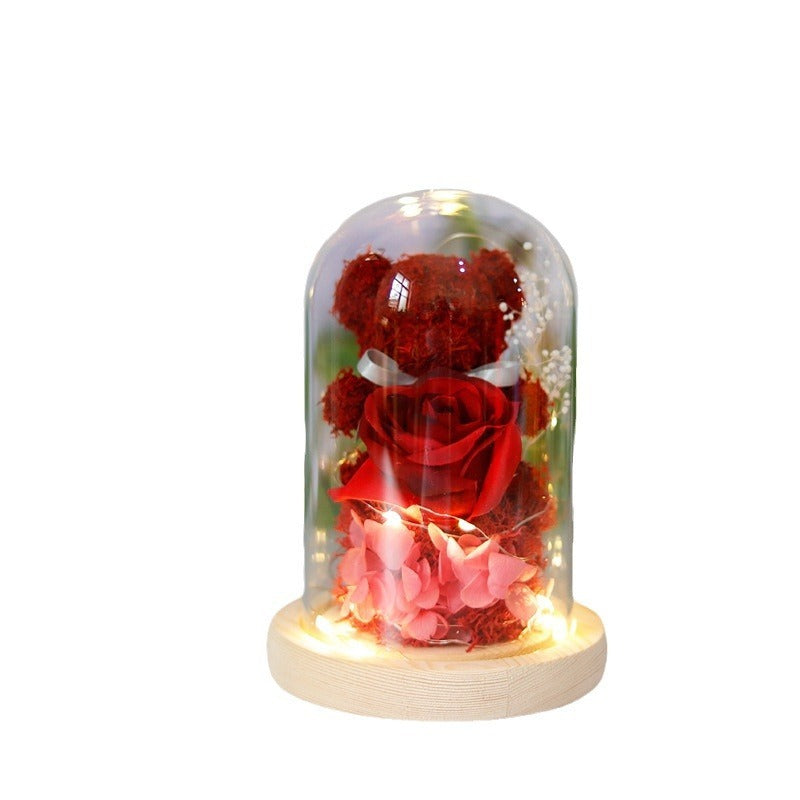 Valentijnsdag Cadeau Voor Vriendin Eeuwig Geconserveerde Rozenbloem Geschenkdoos Teddybeer Eeuwige Bloem Met Lichtjes Cadeau Voor Vrouwen Woondecoratie