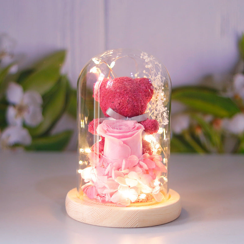 Valentijnsdag Cadeau Voor Vriendin Eeuwig Geconserveerde Rozenbloem Geschenkdoos Teddybeer Eeuwige Bloem Met Lichtjes Cadeau Voor Vrouwen Woondecoratie