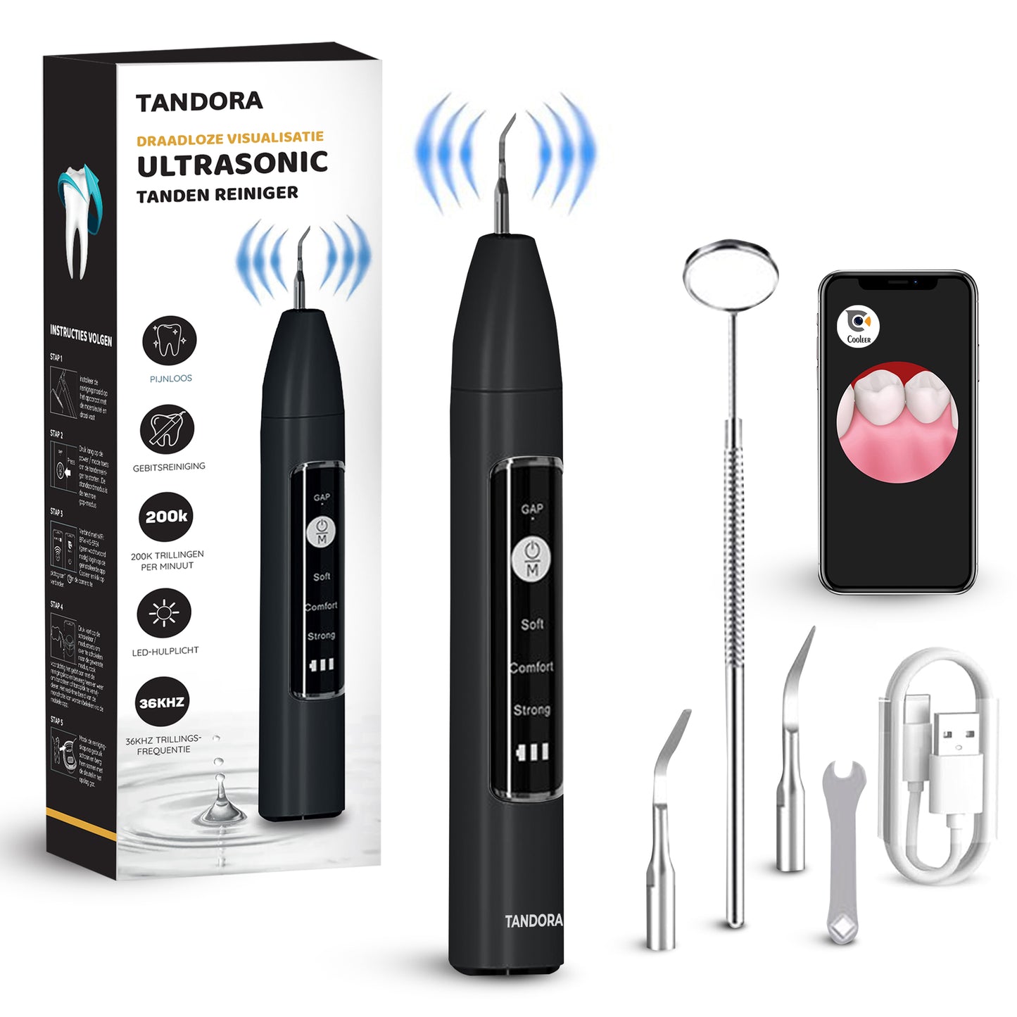 Tandora Ultimate Pro Sonische Tandsteen Verwijderaar met Camera en App